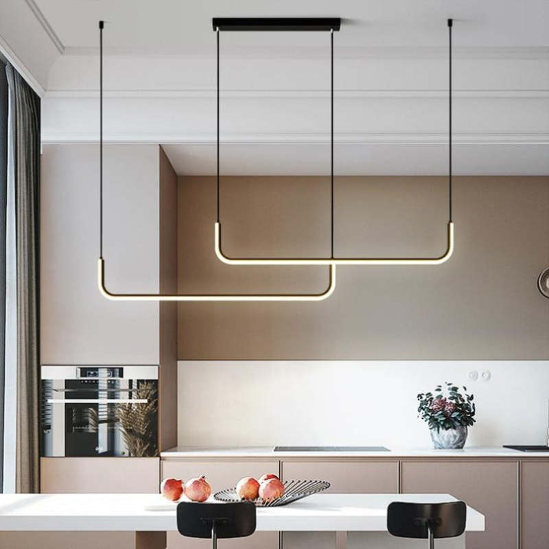 Lineaire LED Hanglamp Dubbel Frame Metaal Siliconen Dimbaar Modern Design Woonkamer Eetkamer Kantoor | Sulvida