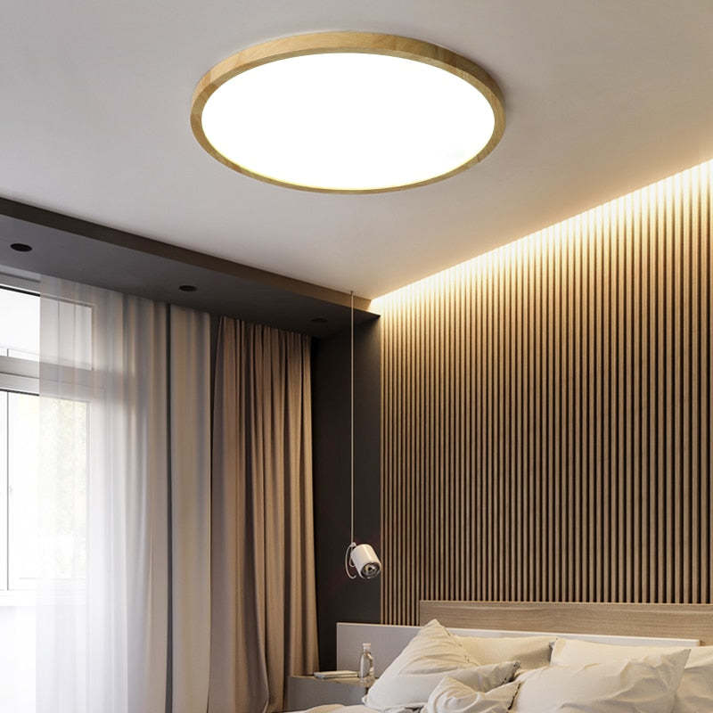 Ronde houten plafondlamp LED dimbaar modern design ultradun woonkamer slaapkamer eetkamer scandinavisch | Sulvida