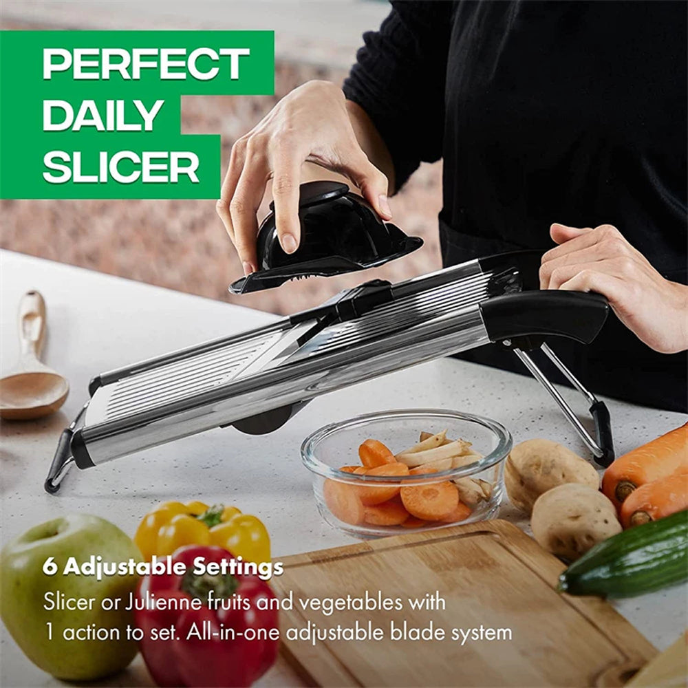 Mandoline professionnelle avec 6 réglages de coupe et gant de protection antidérapant pour la cuisine | Sulvida