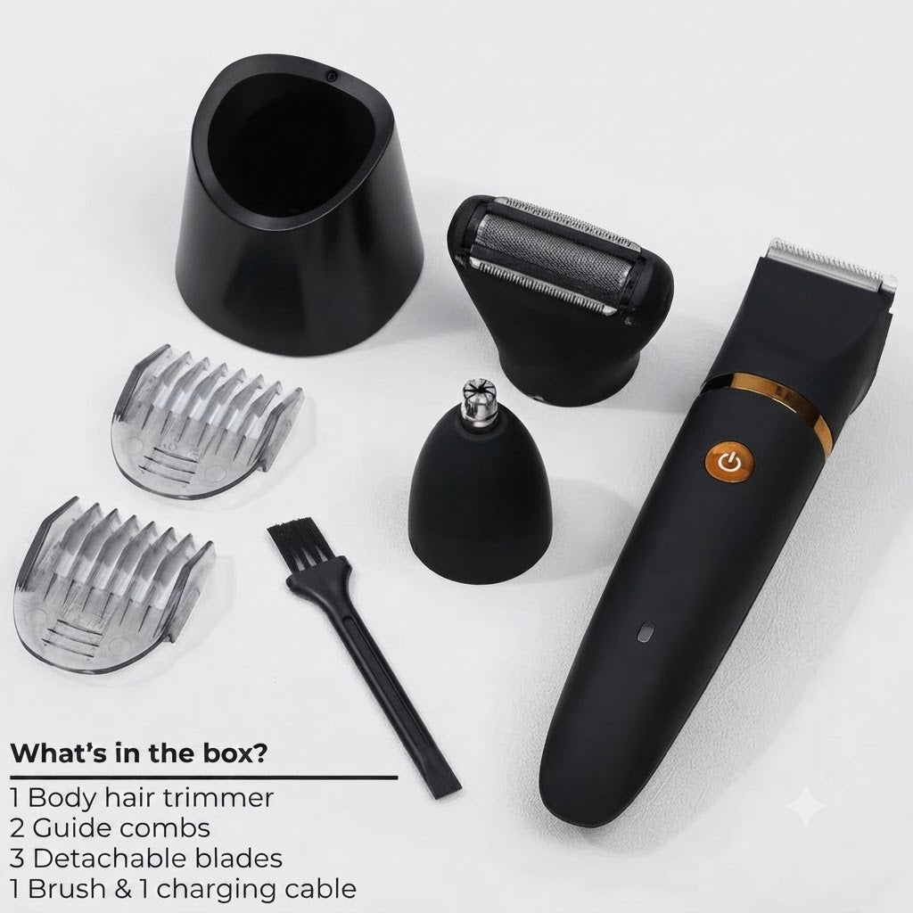 Tondeuse corporelle 3-en-1 pour homme, électrique, étanche IPX7, rasage à sec et sous la douche, soins du corps | Sulvida