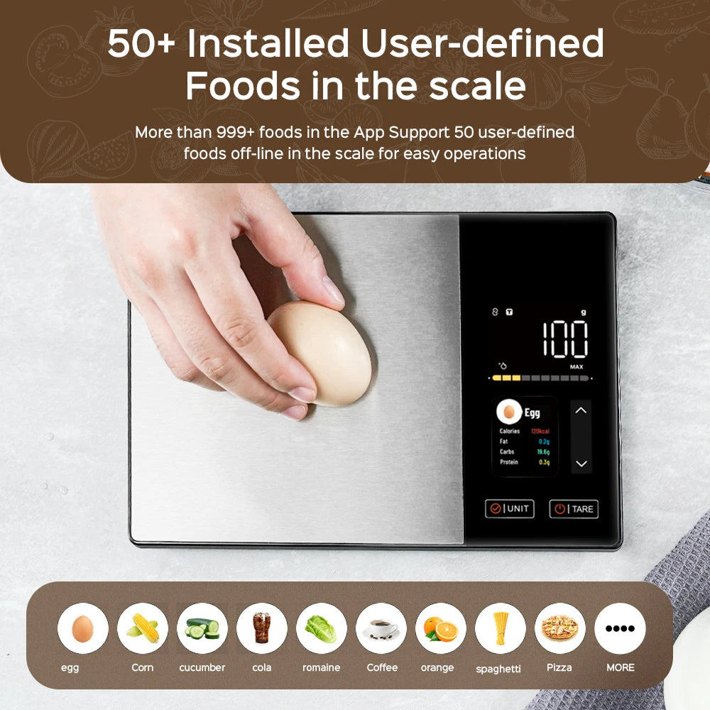 Balance alimentaire connectée avec valeurs nutritionnelles – capacité de 5 kg – Bluetooth, application Bluetooth, balance de cuisine | Sulvida