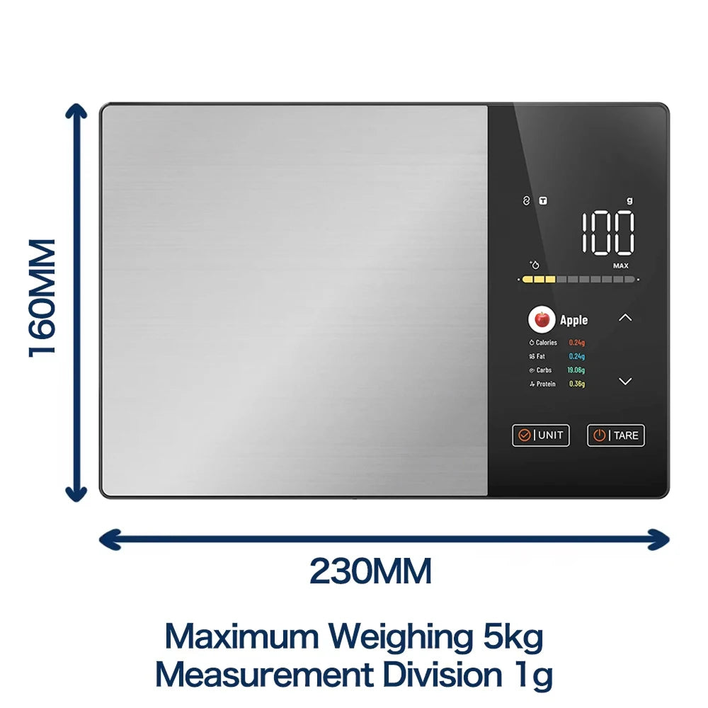 Balance alimentaire connectée avec valeurs nutritionnelles – capacité de 5 kg – Bluetooth, application Bluetooth, balance de cuisine | Sulvida