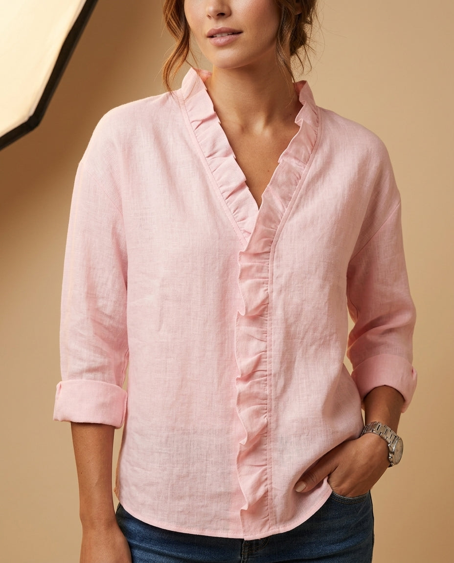 Blouse pour femme à col en V et volants, élégante pour les loisirs, le travail et les sorties, look chic et décontracté | Sulvida