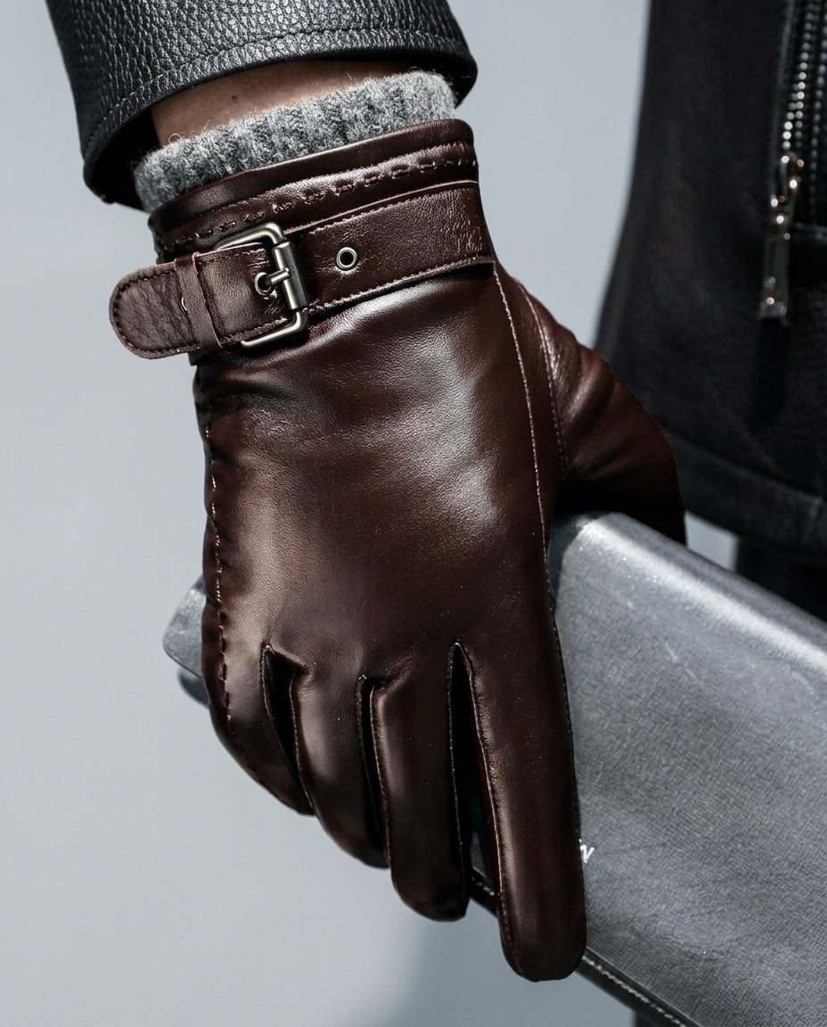 Leren Handschoenen Heren met Wollen Voering Polsband Luxe Winter Herenleren Handschoenen Touchscreen Zwart Bruin | Sulvida