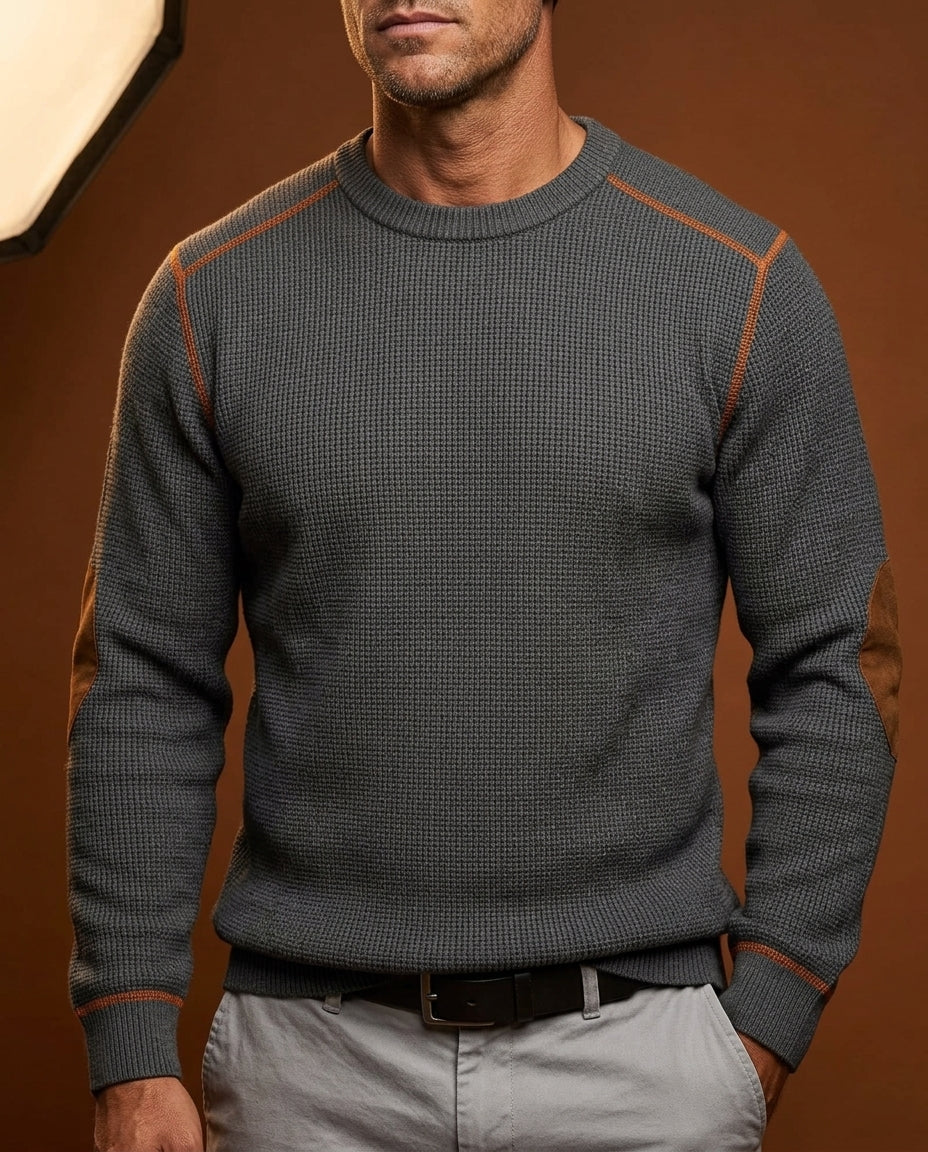 Heren Trui Waffelstructuur met Elleboogstukken Gebreid Ribboord Comfortabel Tijdloos Design Casual Winter | Sulvida