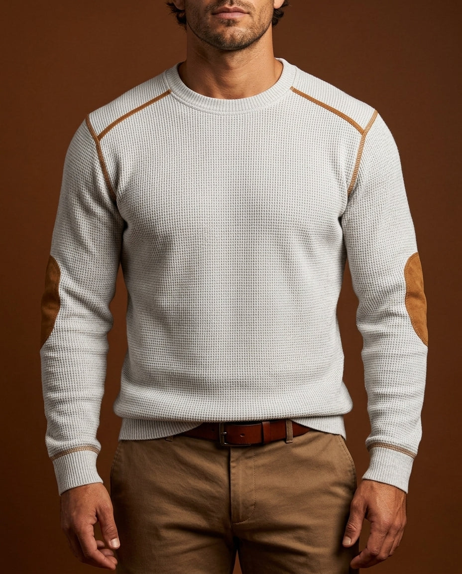 Heren Trui Waffelstructuur met Elleboogstukken Gebreid Ribboord Comfortabel Tijdloos Design Casual Winter | Sulvida