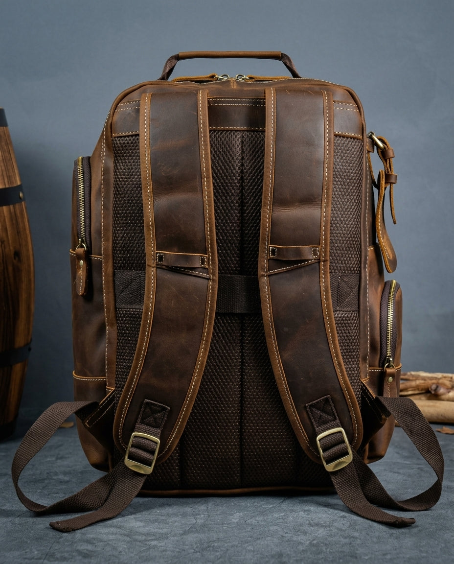 Sac à dos vintage en cuir à grain intégral 20-35L pour ordinateur portable, hommes et femmes, travail et voyage, fait main | Sulvida