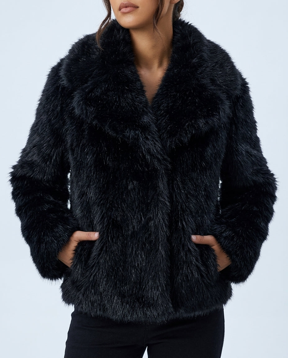 Dames Imitatiebont Winterjas Oversized Kraag Tijdloos Elegant Warm Isolerend Avondjas Feestelijk Luxe | Sulvida