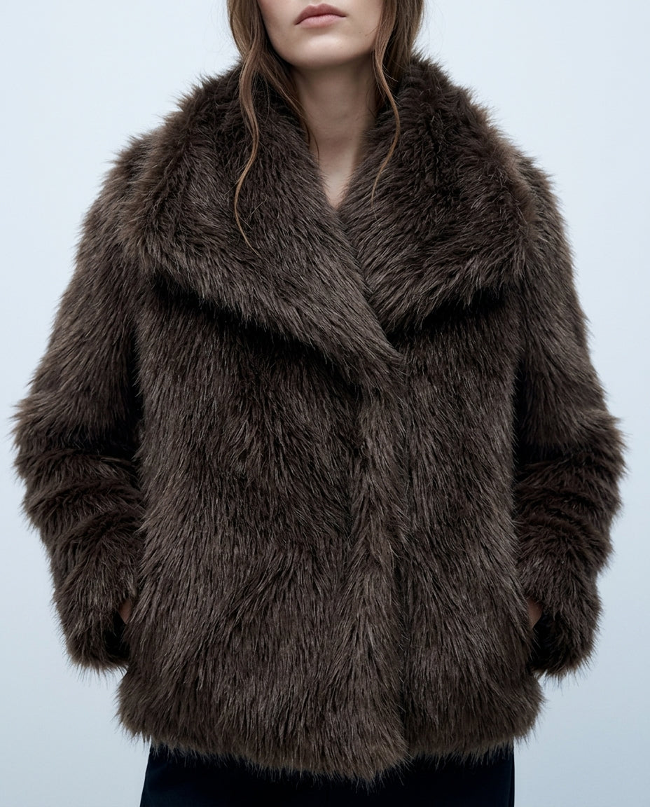 Dames Imitatiebont Winterjas Oversized Kraag Tijdloos Elegant Warm Isolerend Avondjas Feestelijk Luxe | Sulvida