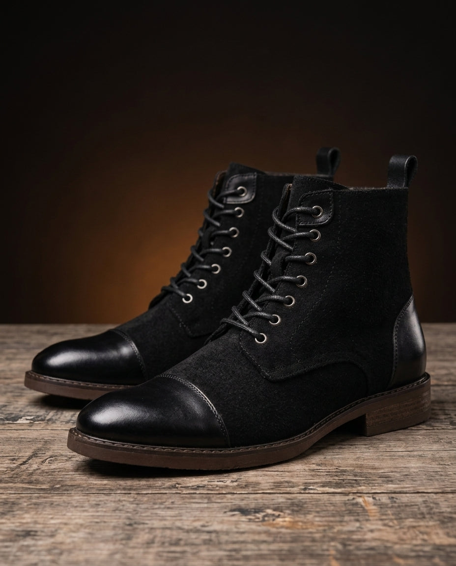 Klassieke Herenlaarzen Leer Wol Gevoerd Bruin Cognac Zwart Vintage Winter Herfst Comfort Stijlvol Wandelen | Sulvida
