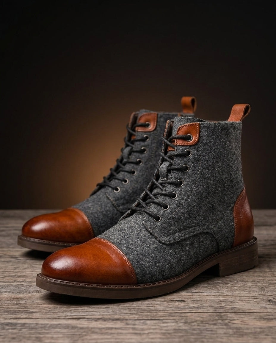Klassieke Herenlaarzen Leer Wol Gevoerd Bruin Cognac Zwart Vintage Winter Herfst Comfort Stijlvol Wandelen | Sulvida