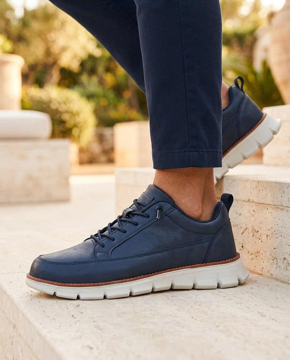 Herensneakers met orthopedische zool leer zwart blauw grijs casual comfortabel voor dagelijks gebruik | Sulvida