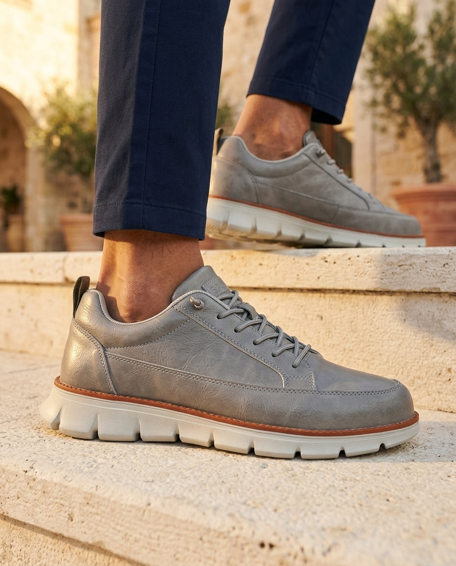 Herensneakers met orthopedische zool leer zwart blauw grijs casual comfortabel voor dagelijks gebruik | Sulvida