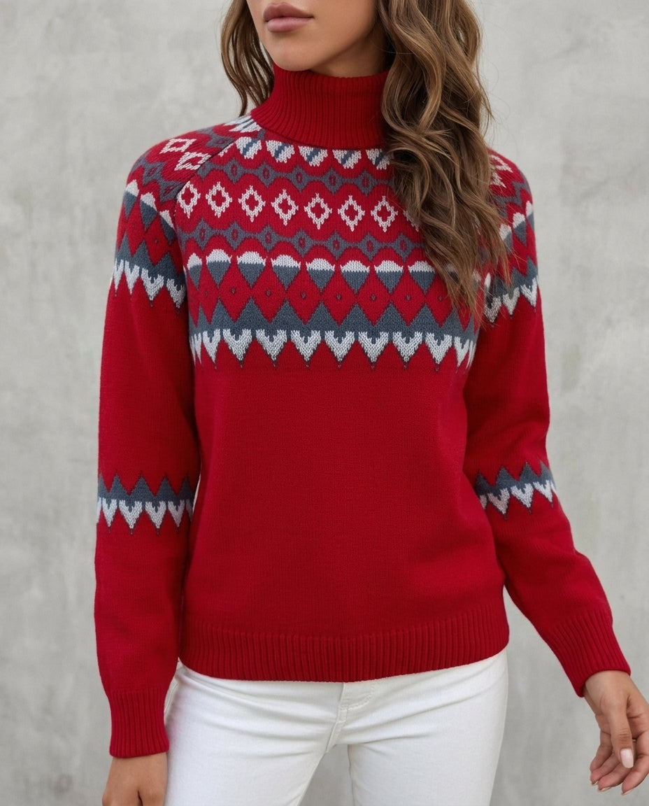 Pull à col roulé pour femme avec motif jacquard - Pull d’hiver doux en maille, manches longues, confortable et chaud pour les journées froides | Sulvida