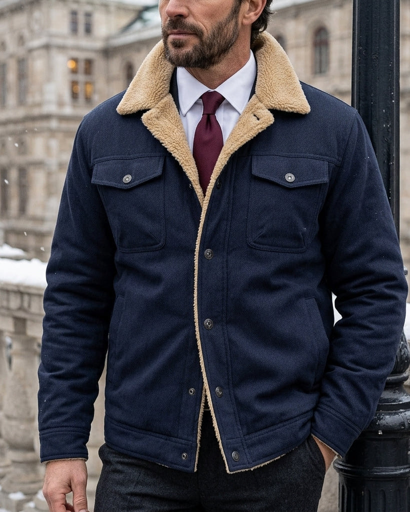 Warme Herenvest met Sherpa Voering Khaki Groen Navy Blauw Zwart Utility Kraag Borstzakken Herfst Winter | Sulvida
