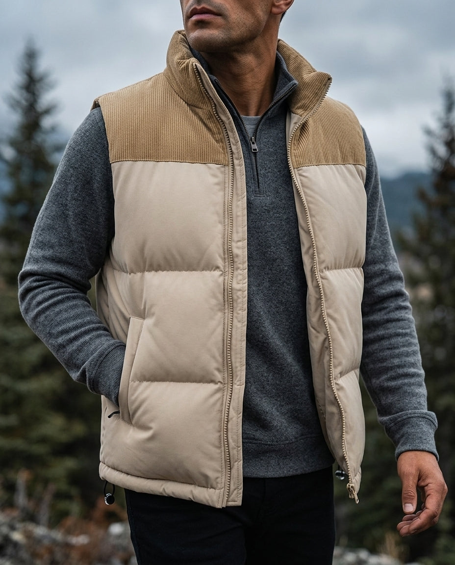 Gewatteerd Heren Bodywarmer Windbestendig Staande Kraag Zip Ritszakken Outdoor Casual Mouwloos Gilet Vest | Sulvida