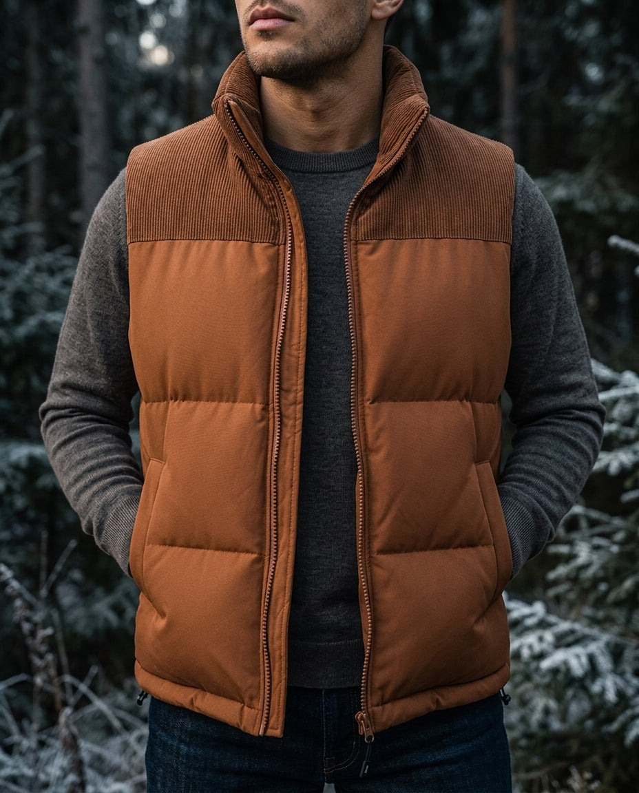 Gewatteerd Heren Bodywarmer Windbestendig Staande Kraag Zip Ritszakken Outdoor Casual Mouwloos Gilet Vest | Sulvida