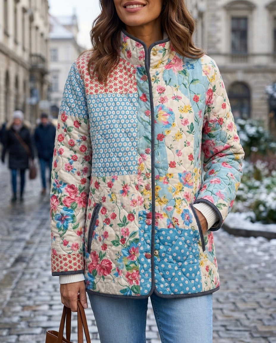 Gevoerde Damesjas met Bloemenprint Herfst Winter Gewatteerde Winterjas Casual Comfortabel Warme Outdoorjas | Sulvida