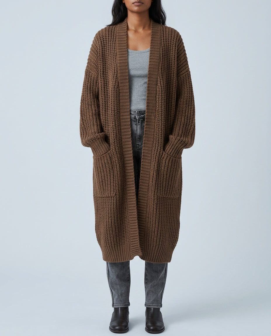 Cardigan long pour femme, coupe oversize, maille douce, pour les journées froides d’automne et d’hiver, couche chaude | Sulvida