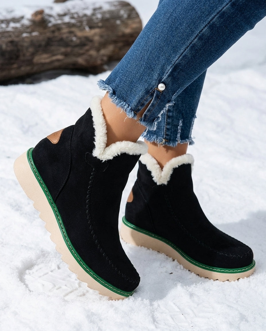 Gevoerde Dames Plateauschoenen met Warme Binnenvoering Winterlaarzen Slip-On Comfortabel Bruin Beige Zwart | Sulvida