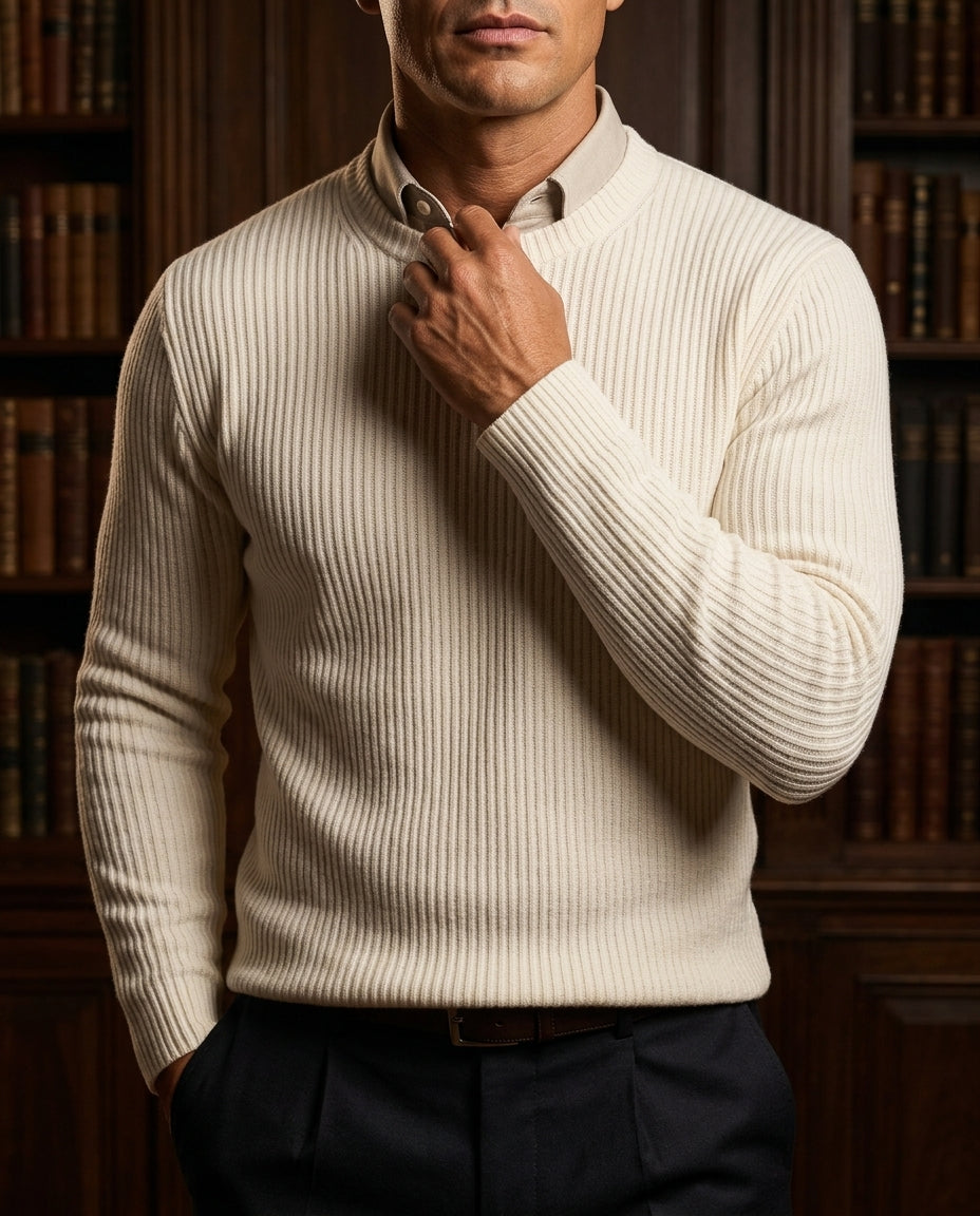 Gebreide Herenpullover met Textuurpatroon voor Casual & Zakelijk Draagcomfort Heren Trui Tijdloos Design | Sulvida