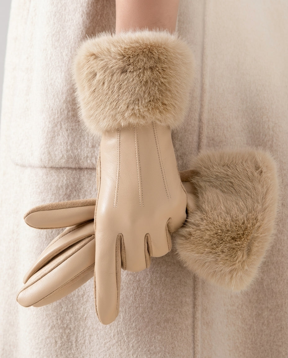 Winterhandschoenen met Imitatiebont Manchet Dames Warm Kunstleer Touchscreen Elegant Wintersport Handschoenen | Sulvida