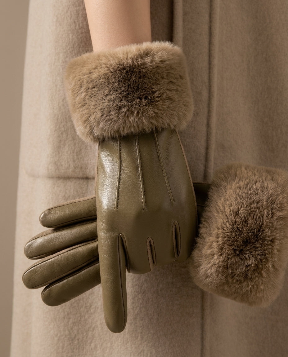 Winterhandschoenen met Imitatiebont Manchet Dames Warm Kunstleer Touchscreen Elegant Wintersport Handschoenen | Sulvida