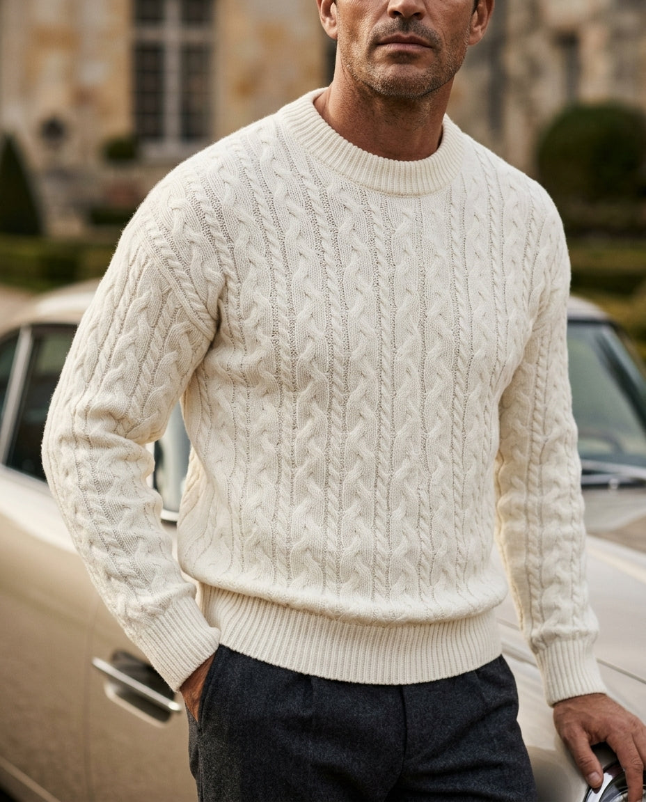 Heren Kabelgebreide Trui in Wolmix Warm Comfortabel Gebreid Shirt Herfst Winter Stijlvol Bovenkleding | Sulvida