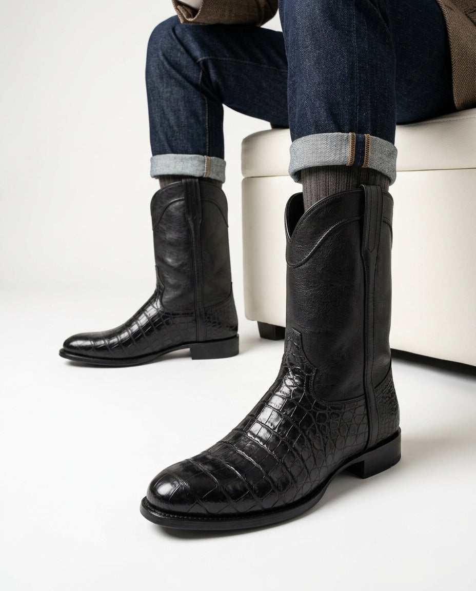 Heren Leren Laarzen met Croco Reliëf – Echte Leder Western Boots Handgemaakt – Comfortabel en Stijlvol | Sulvida