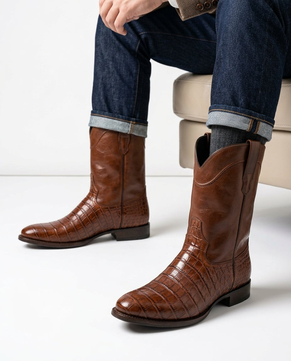 Heren Leren Laarzen met Croco Reliëf – Echte Leder Western Boots Handgemaakt – Comfortabel en Stijlvol | Sulvida