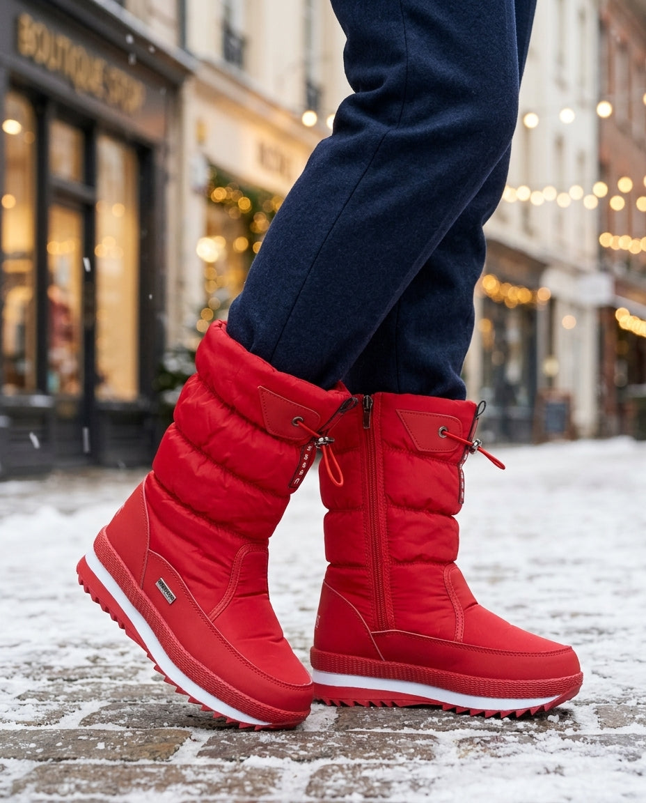 Bottes d’hiver matelassées pour femmes, imperméables, chaudes et doublées, semelle antidérapante, fermeture à glissière, chaussures d’hiver confortables | Sulvida
