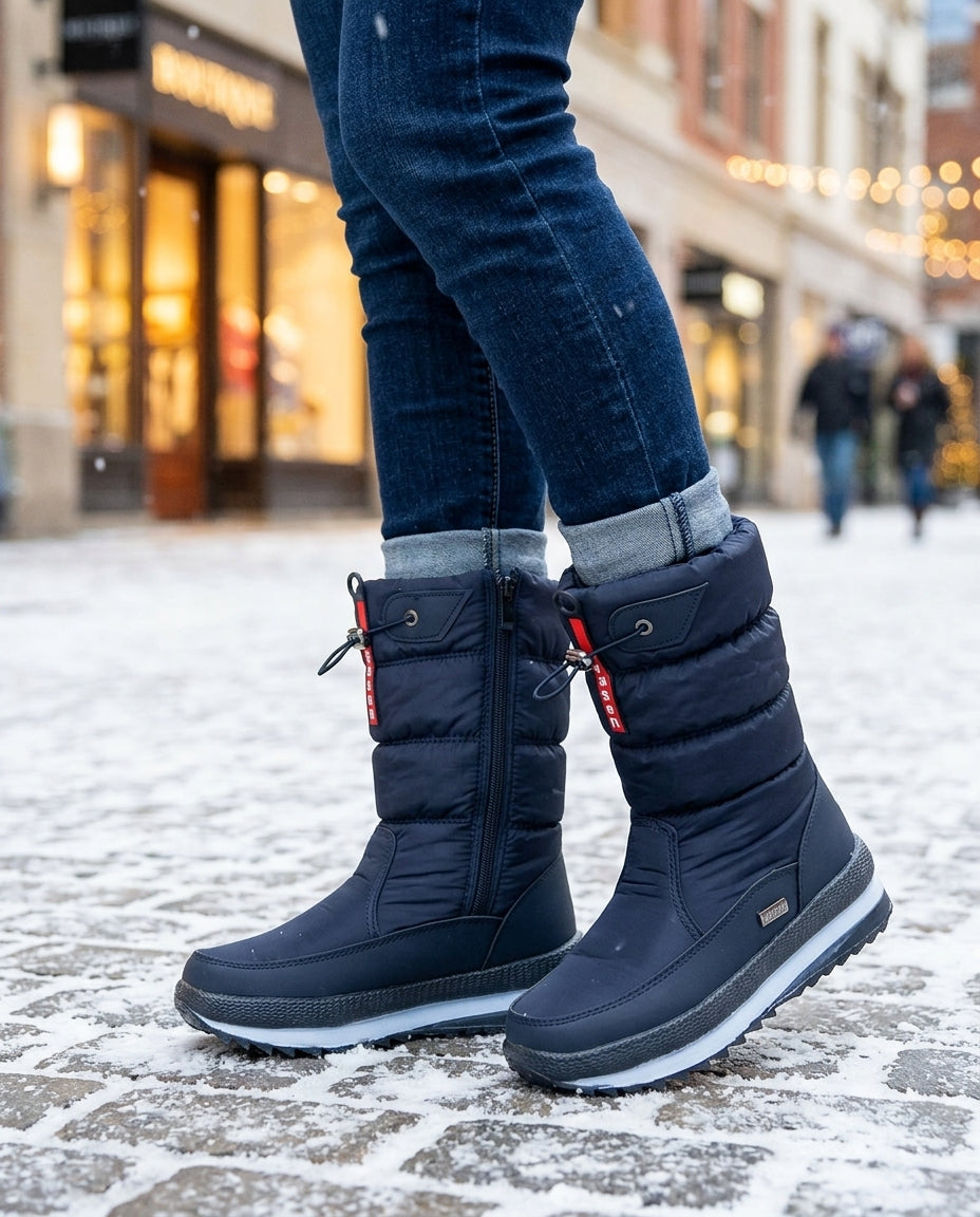Bottes d’hiver matelassées pour femmes, imperméables, chaudes et doublées, semelle antidérapante, fermeture à glissière, chaussures d’hiver confortables | Sulvida