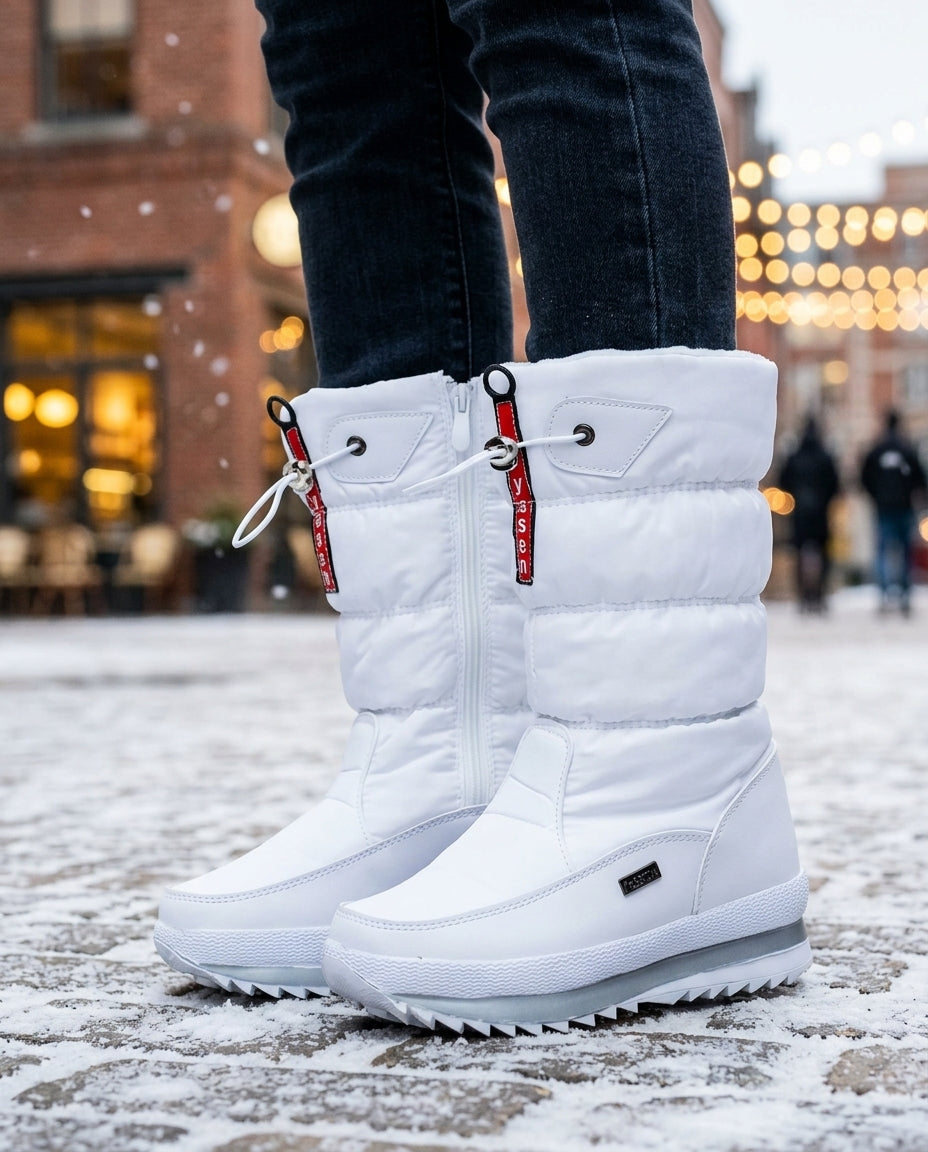Bottes d’hiver matelassées pour femmes, imperméables, chaudes et doublées, semelle antidérapante, fermeture à glissière, chaussures d’hiver confortables | Sulvida