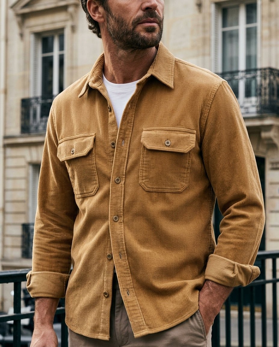 Ribfluwelen Overshirt Heren met Borstzakken – Vintage Werkstijl Overhemd Corduroy Canvas Jasoverhemd | Sulvida