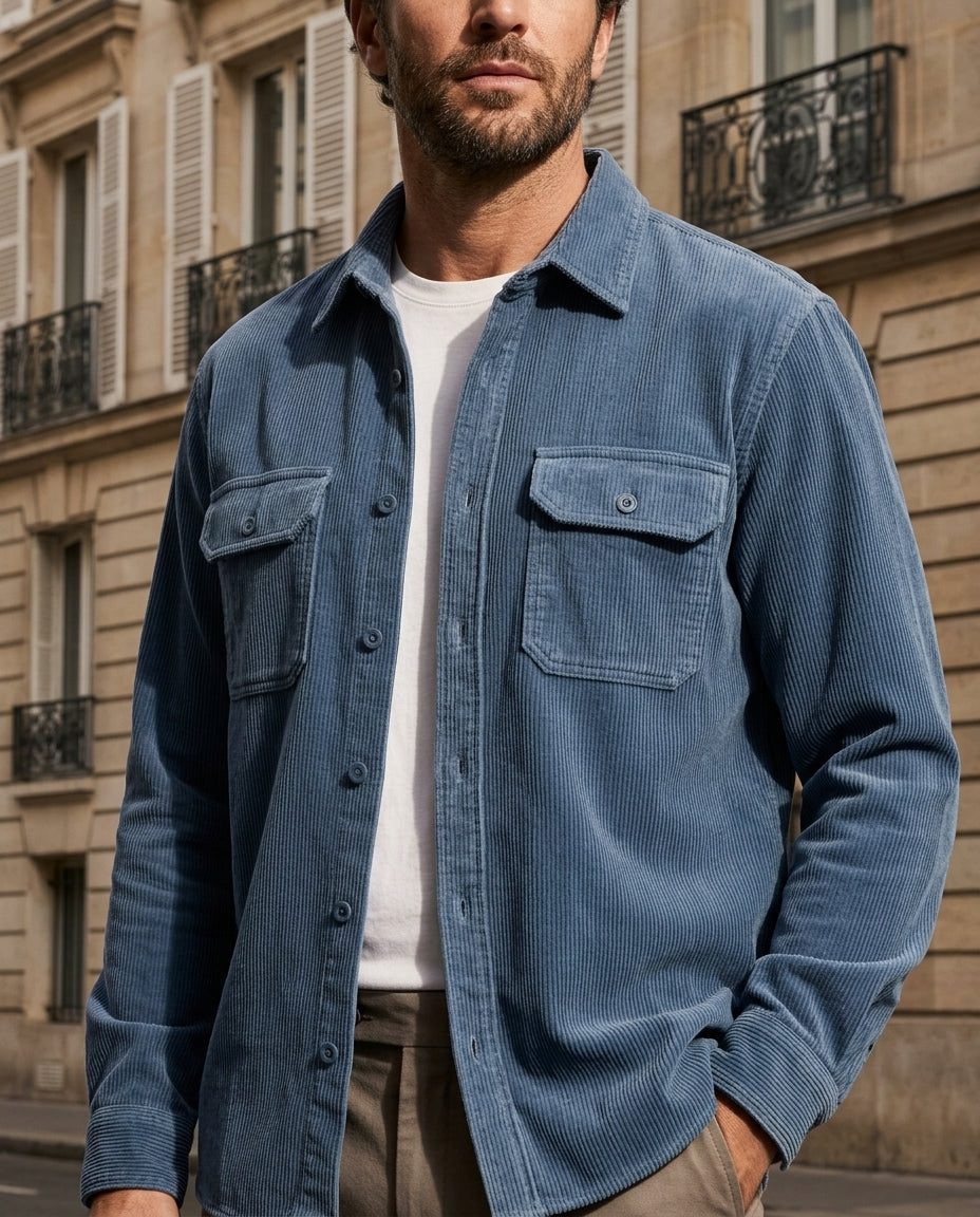 Ribfluwelen Overshirt Heren met Borstzakken – Vintage Werkstijl Overhemd Corduroy Canvas Jasoverhemd | Sulvida