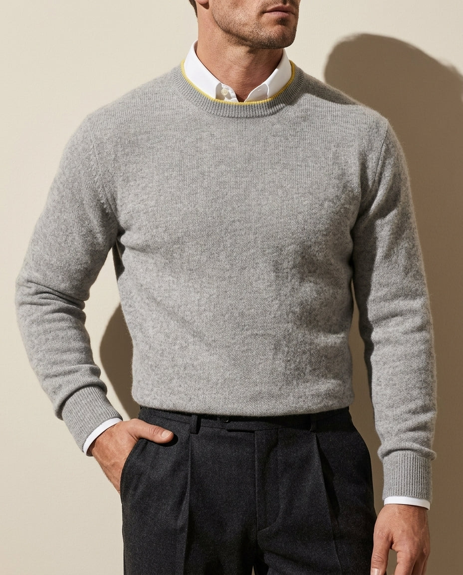 Pull en cachemire fin pour homme à col rond – Modèle en maille – Bords côtelés – Confort léger | Sulvida