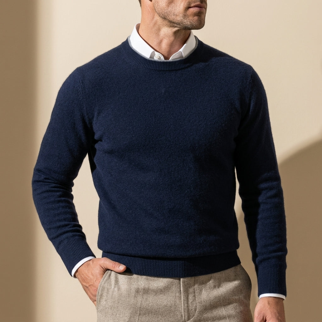 Pull en cachemire fin pour homme à col rond – Modèle en maille – Bords côtelés – Confort léger | Sulvida