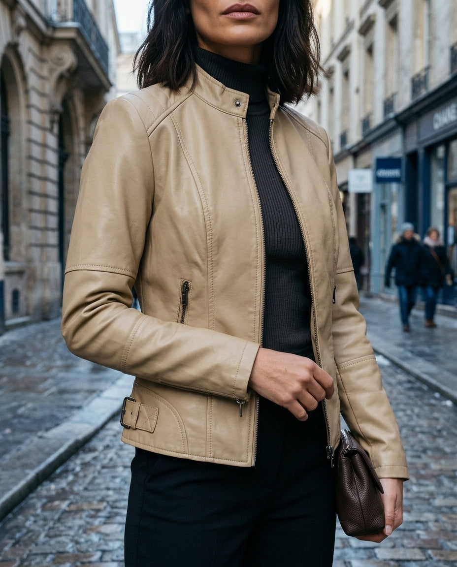 Leren Motorjack Dames Kort Gesneden Met Panelen Rood Zwart Beige Bruin Camel Moto Stijl Imitatieleer Biker | Sulvida