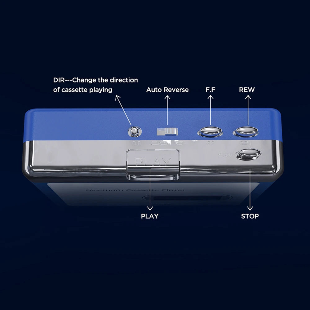 Lecteur de cassettes portable avec émetteur Bluetooth et fonction de rembobinage automatique, lecteur de musique rétro, audio vintage | Sulvida