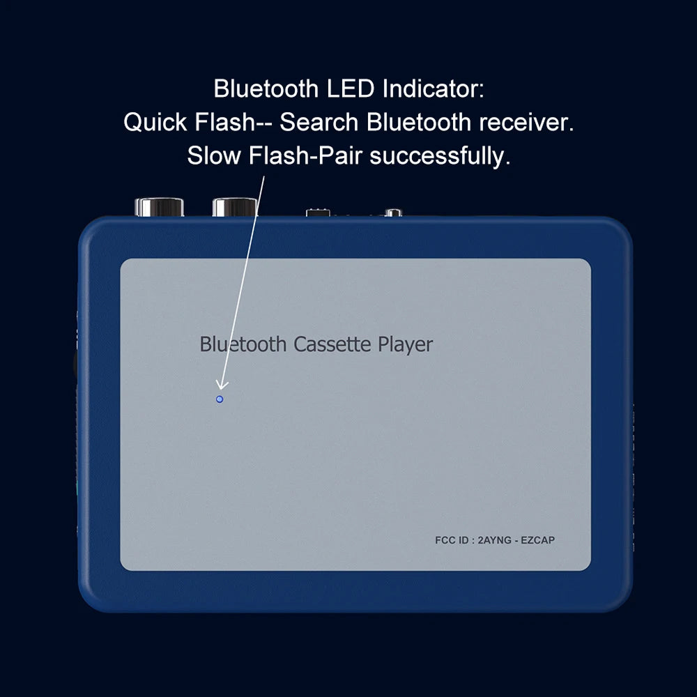 Lecteur de cassettes portable avec émetteur Bluetooth et fonction de rembobinage automatique, lecteur de musique rétro, audio vintage | Sulvida