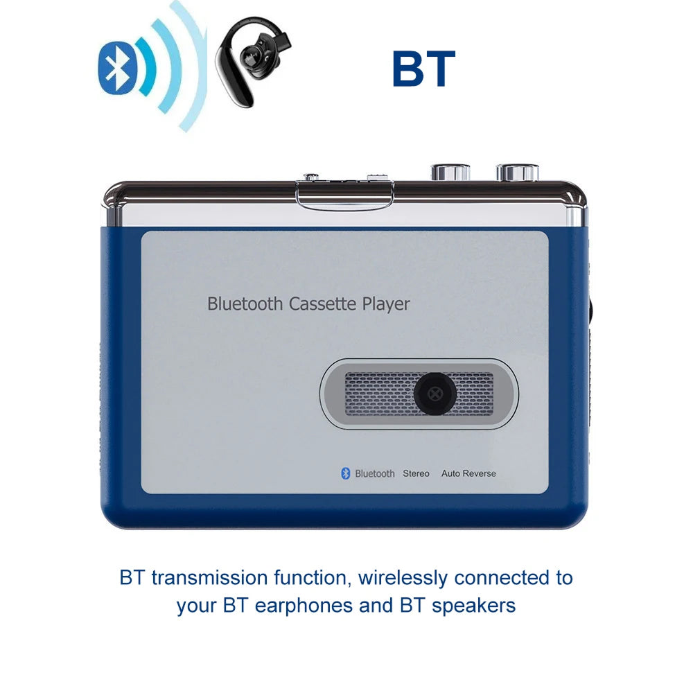 Lecteur de cassettes portable avec émetteur Bluetooth et fonction de rembobinage automatique, lecteur de musique rétro, audio vintage | Sulvida