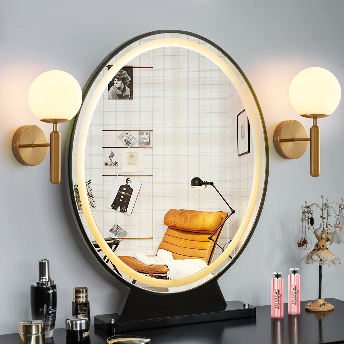 Glazen Wandlamp Sfeervol Licht Metalen Montuur Zwart Goud Slaapkamer Badkamer Hal Woonkamer Wandverlichting | Sulvida