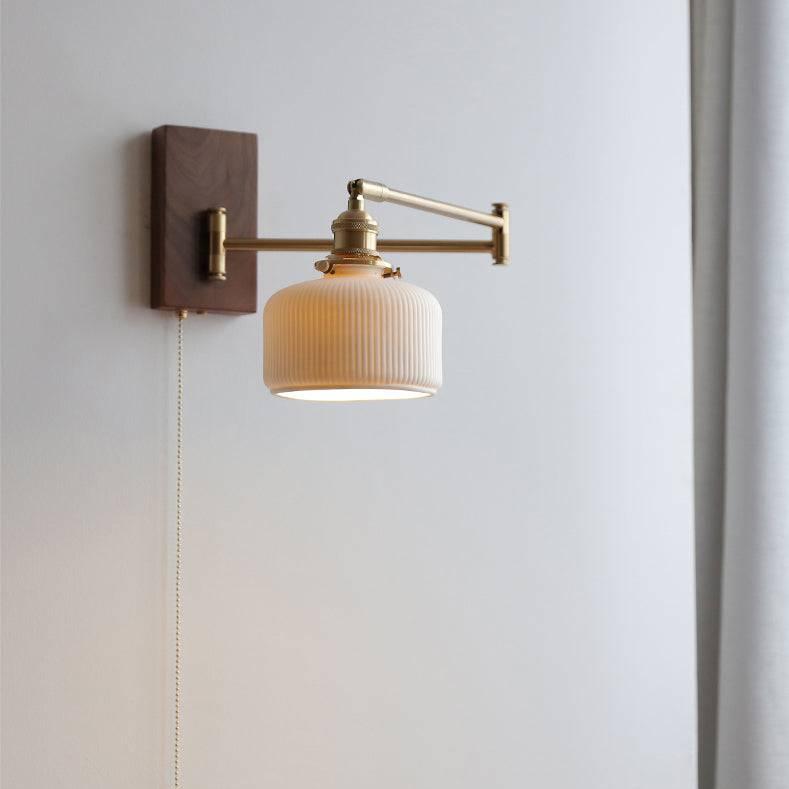 Wandlamp met Verstelbare Arm Houtaccent Keramiek Glazen Bol Leeshoek Slaapkamer Lichtbron Warm Licht | Sulvida
