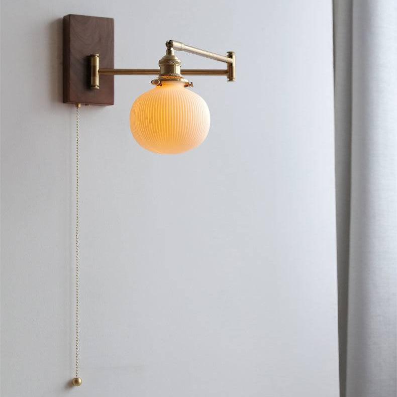 Wandlamp met Verstelbare Arm Houtaccent Keramiek Glazen Bol Leeshoek Slaapkamer Lichtbron Warm Licht | Sulvida
