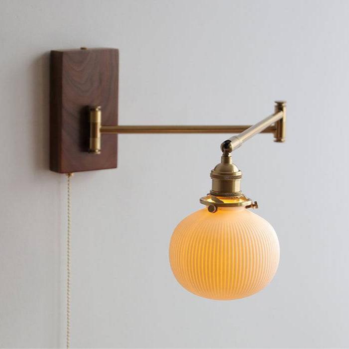 Wandlamp met Verstelbare Arm Houtaccent Keramiek Glazen Bol Leeshoek Slaapkamer Lichtbron Warm Licht | Sulvida