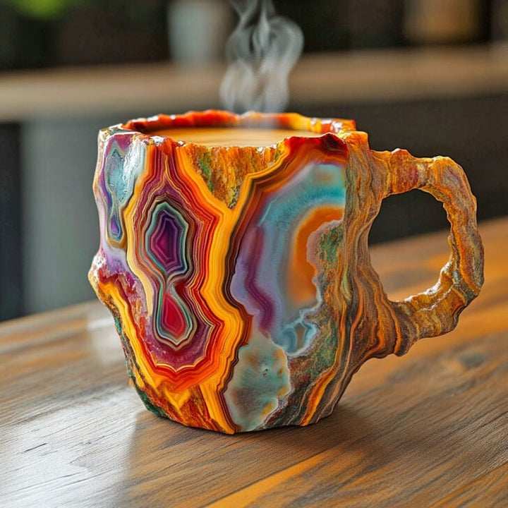 Mineraalkristal koffiebeker met natuurlijke textuur – 350-450 ml handgemaakt keramiek voor warme en koude dranken | Sulvida