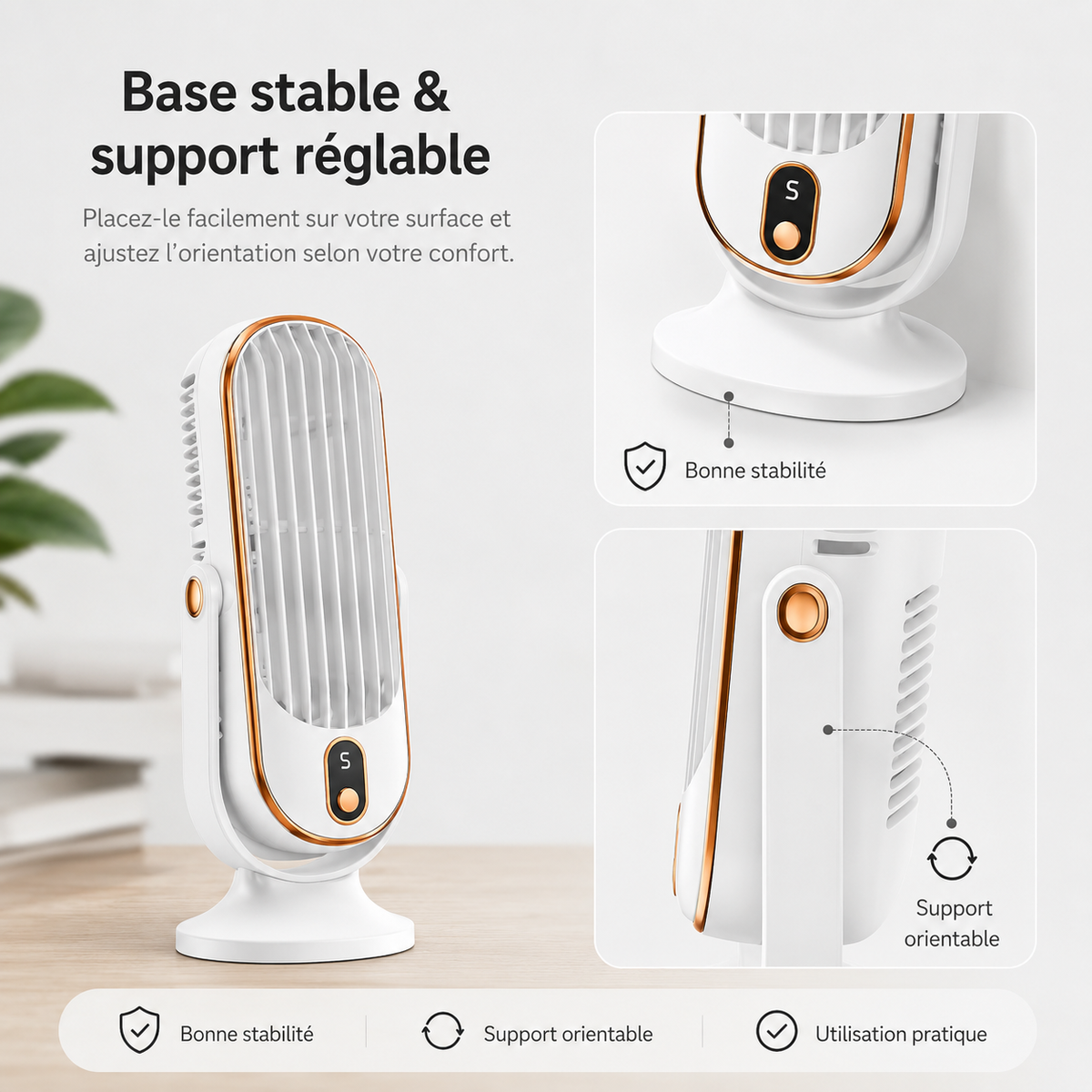 Torenventilator met dubbele motor en 720° rotatie | Compacte USB ventilator voor bureau en slaapkamer | Sulvida