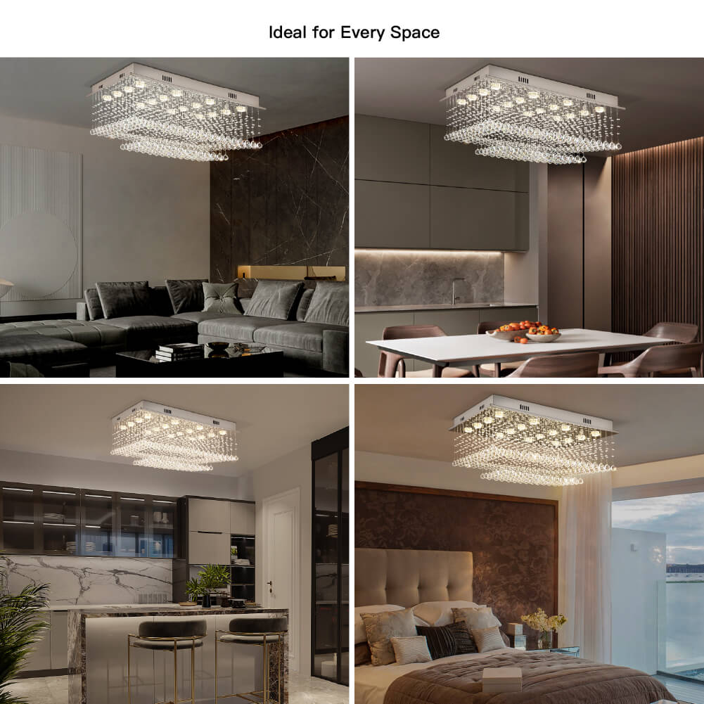 Kristallen Kroonluchter Rechthoekig Wolken Design Chroom Plafondlamp Modern Luxe Eetkamer Hangverlichting | Sulvida