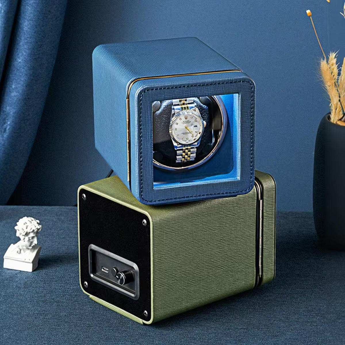 Horlogeopwinder Automatisch Zwart Groen Bruin Blauw Carbon met 5 Rotatiemodi USB-C Bediening Horloge Winder | Sulvida