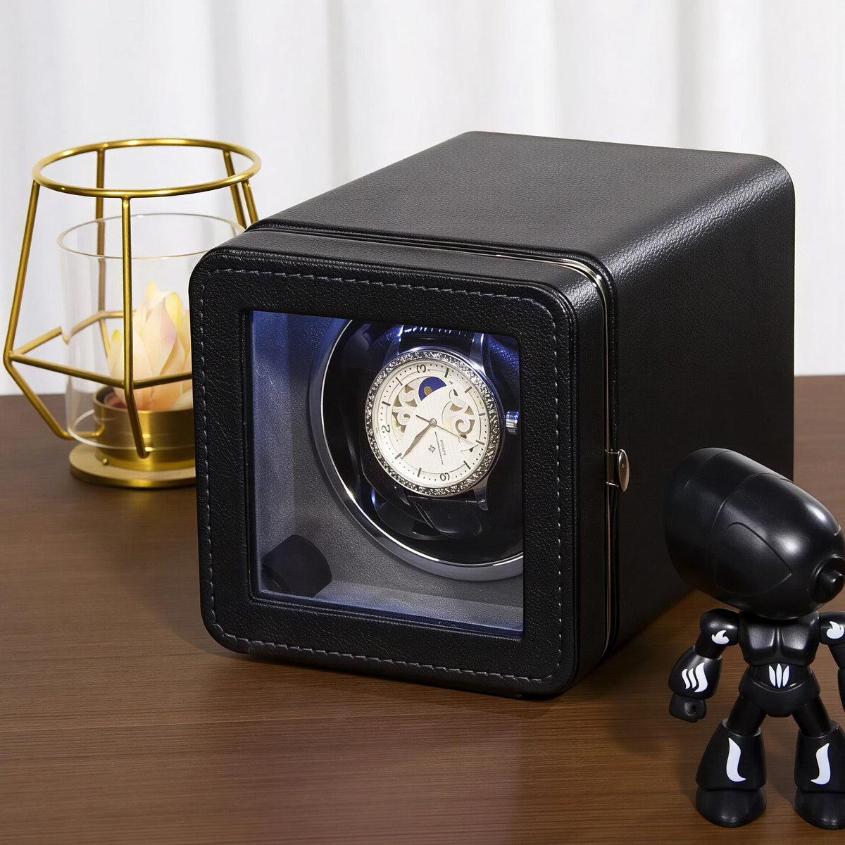 Horlogeopwinder Automatisch Zwart Groen Bruin Blauw Carbon met 5 Rotatiemodi USB-C Bediening Horloge Winder | Sulvida